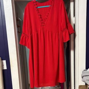 SHEIN Scarlet Lace-Trimmed Midi Dress